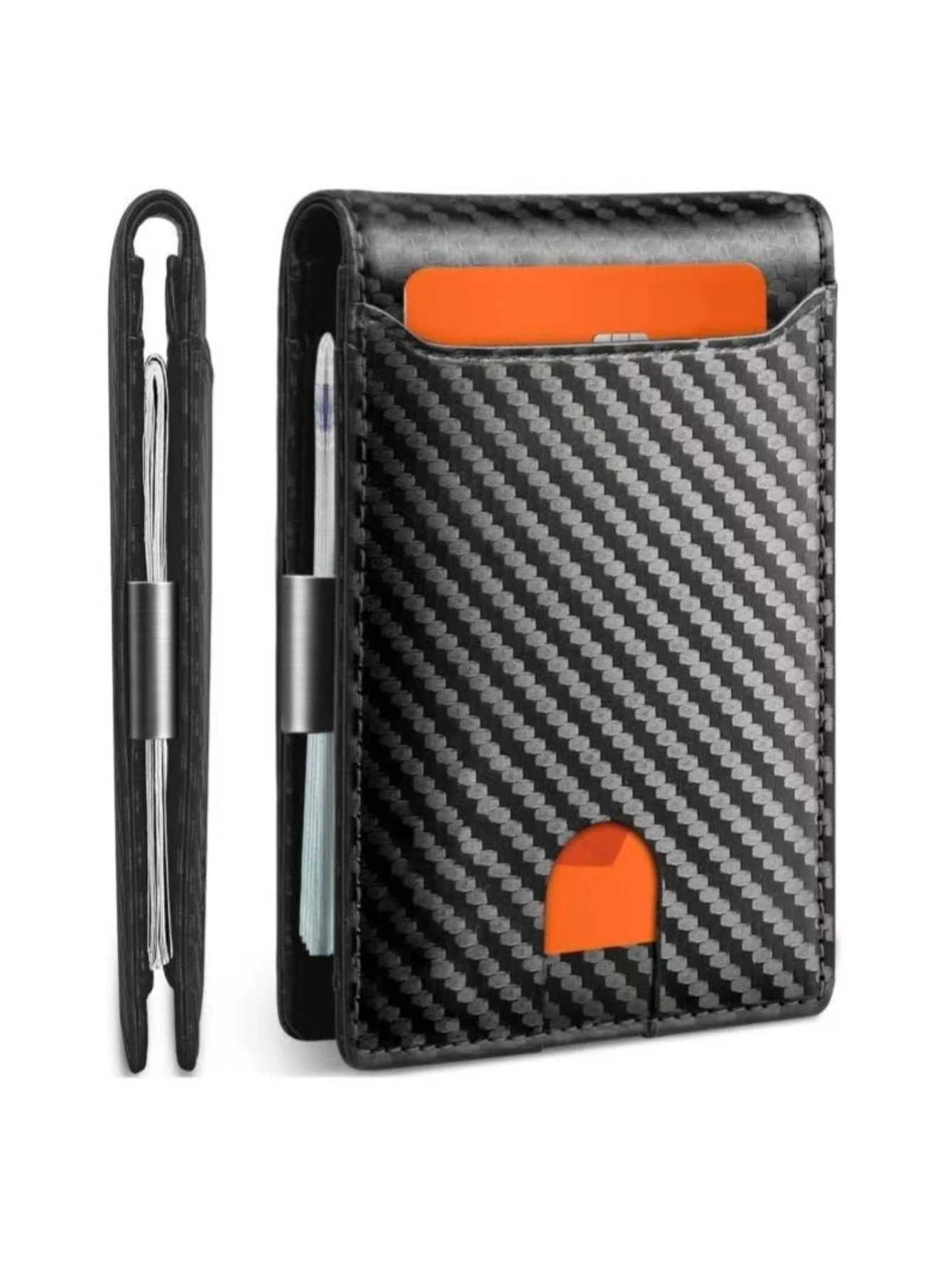 � ​ 1er-Pack | Ultradünne Herren-Geldbörse aus Kohlefaser mit RFID-Abschirmung + 11 Kartenfächern + transparentes Fenster – Detail 8