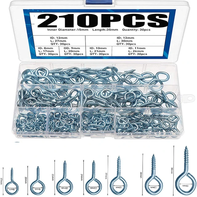 Electrapick 210pcs Screw Hook Set Eye Screw Wood Thread Carbon