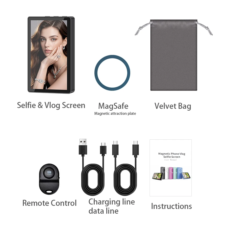 AHXJKA U200 Magnetic Phone Vlog Selfie Screen Monitor for iPhone Android Phones