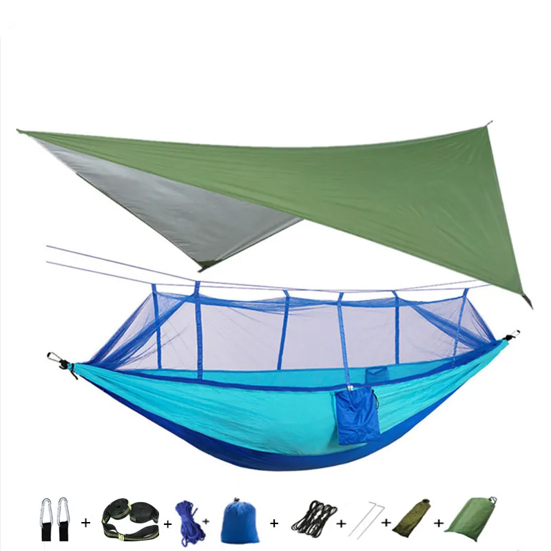 Camping Hammock with Mosquito Net&Rainfly Tent Tarp & Tree Straps,Portable Nylon Hammock Tent for Camping Hiking Backyard Travel 