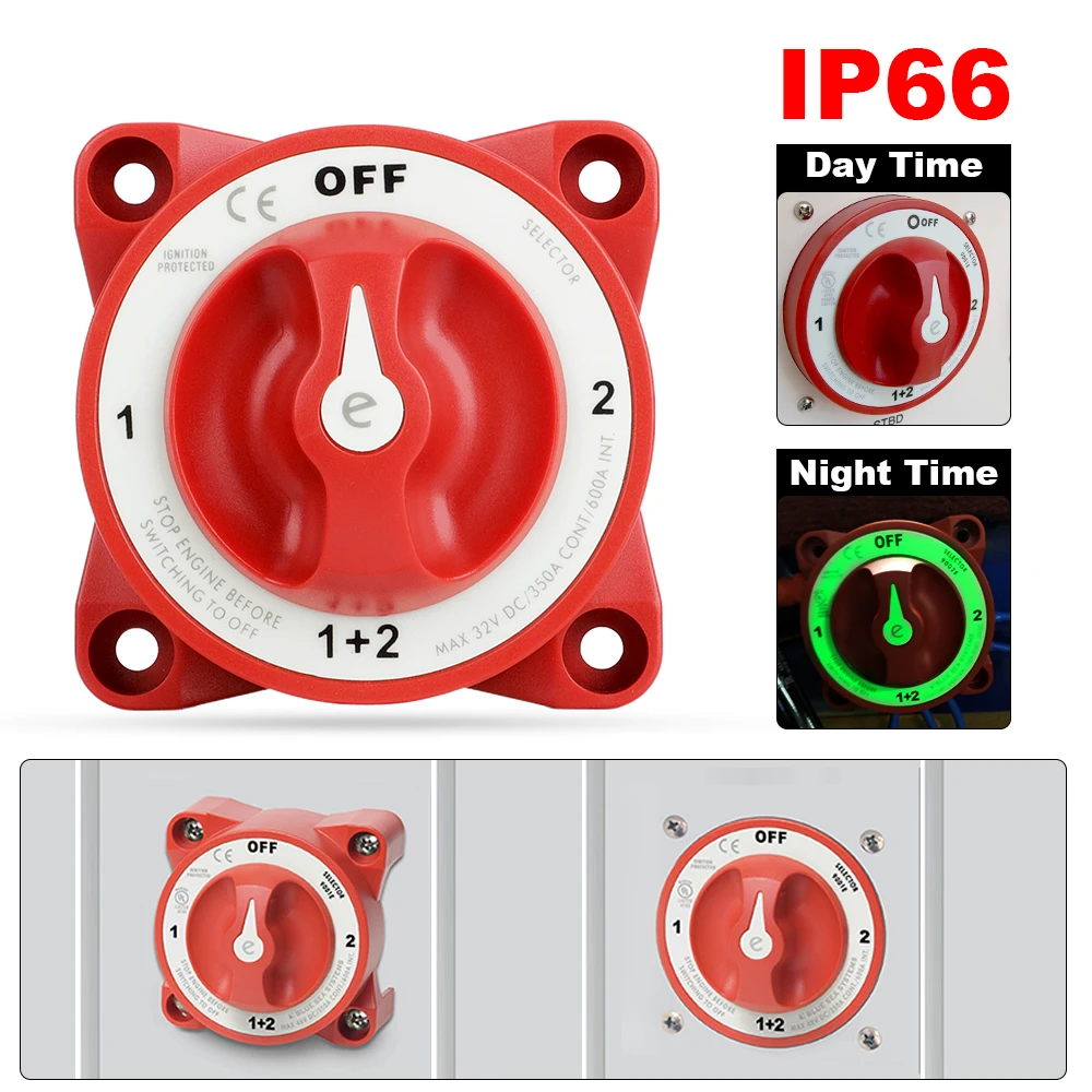 

AFD 4 Position 2 Battery Disconnect Rotary Switch 32V 350A Luminous Switches for Marine Boat Truck RV