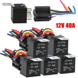 Waterproof Automotive Relay 12v 5pin 40a Car Relay With Black Red Copper Terminal Auto Relay With Relay Socket 1pc