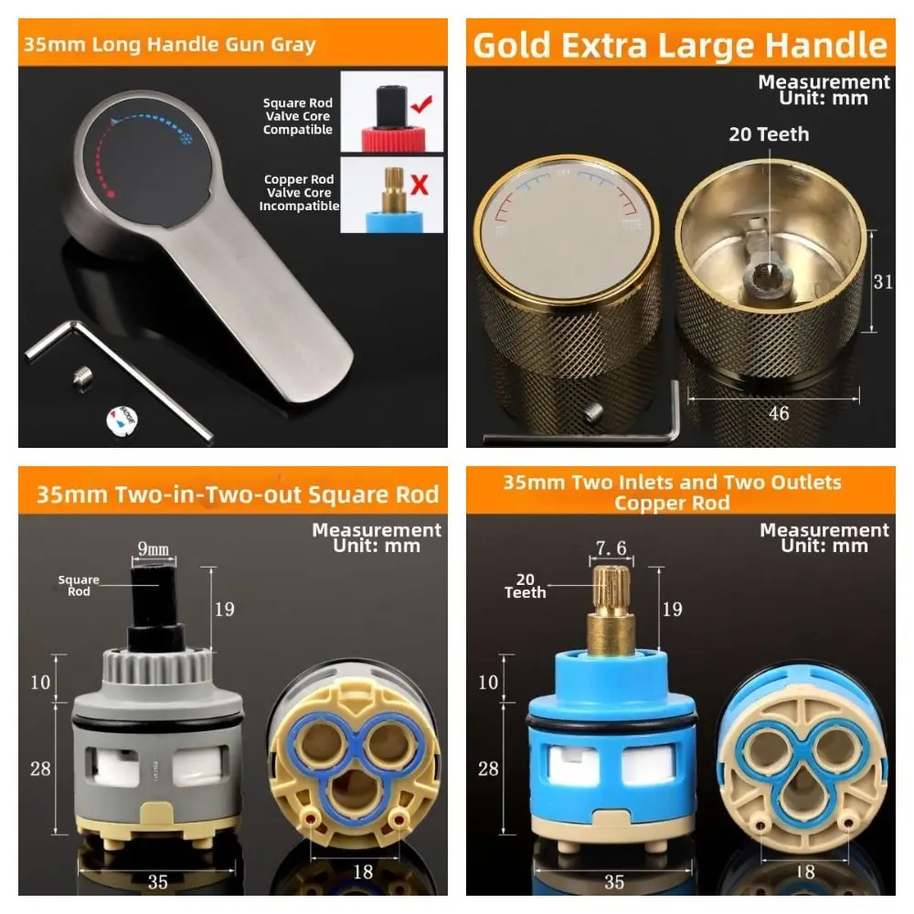 Durable 35mm Size Faucet Valve Core Watersaving 2 Way Faucet Cartridge Double Output Leak Proof Replacement Valve Shower Room