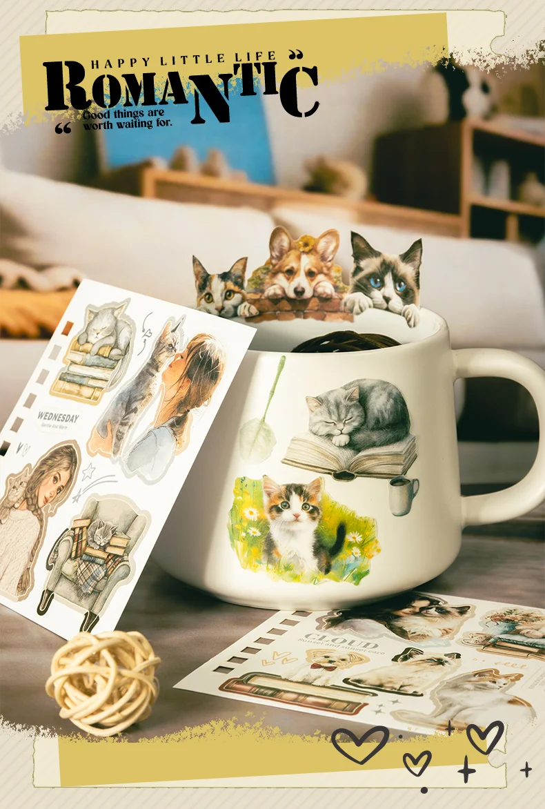 20 Blatt süße Katzen-Mädchen-Aufkleber, gestanzte Aufkleber, dekoratives handgefertigtes Scrapbooking-Material, Tagebuch, Album, Bastelbedarf – Detail 7
