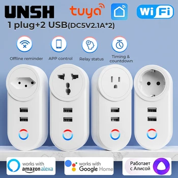 16A Tuya Wifi Smart Socket With 2 USB Charging Outlet Adapter EU US UK Brazil Plug Smart Life Control via Alexa Google Home 1