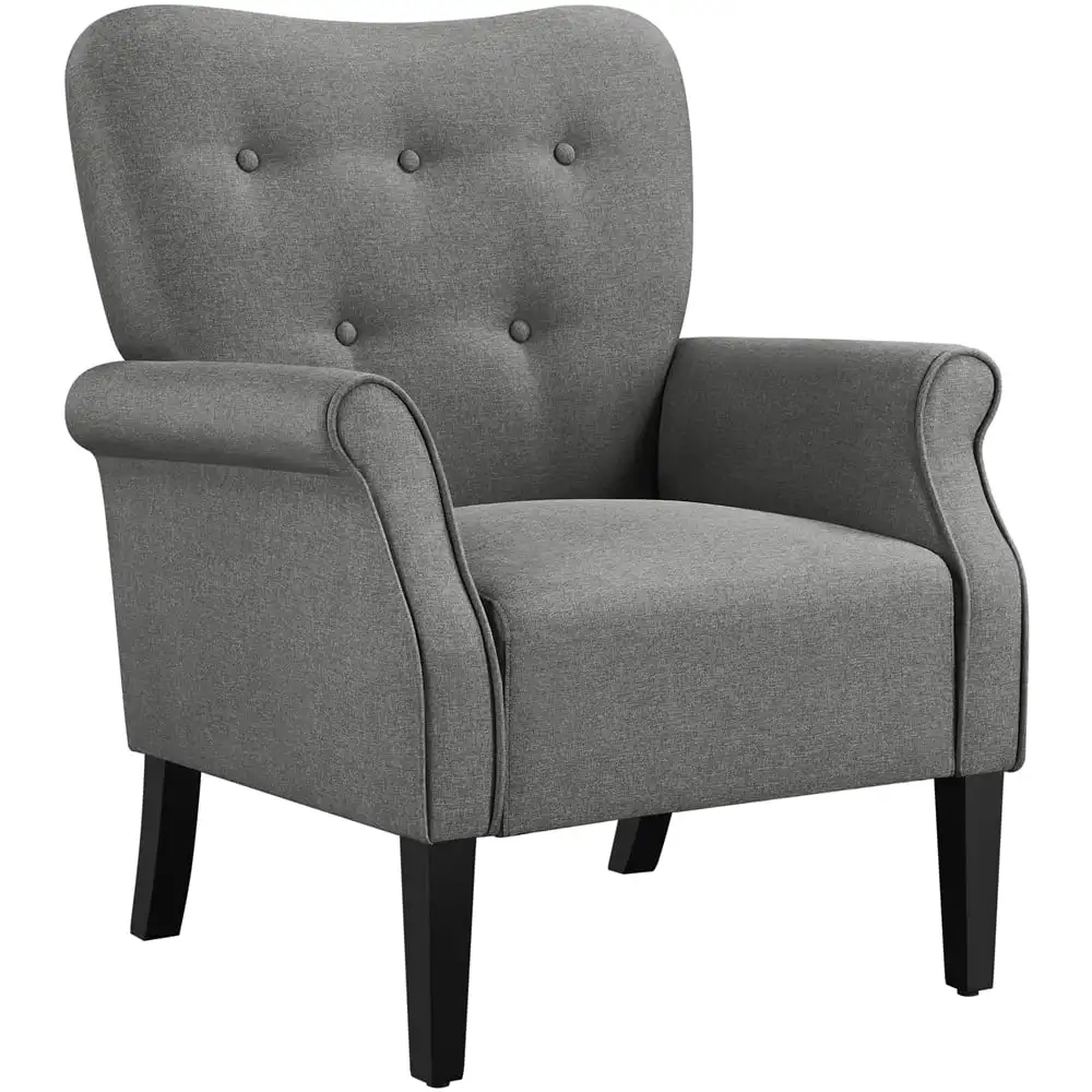 

Mid-century Upholstered Fabric Accent Armchair for Living Room with Wooden Leg, Dark Gray
