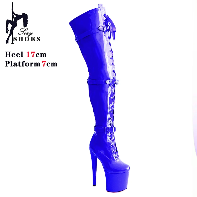 17CM Women Thigh Boots 2023 Designer Luxury Platform High Heel Women Shoes Sexy Stiletto Lady Over The Knee Boots Front Strap