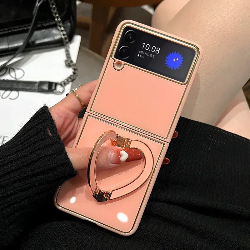 Cute Cartoon Love Heart Bracket Case with Plating Cover