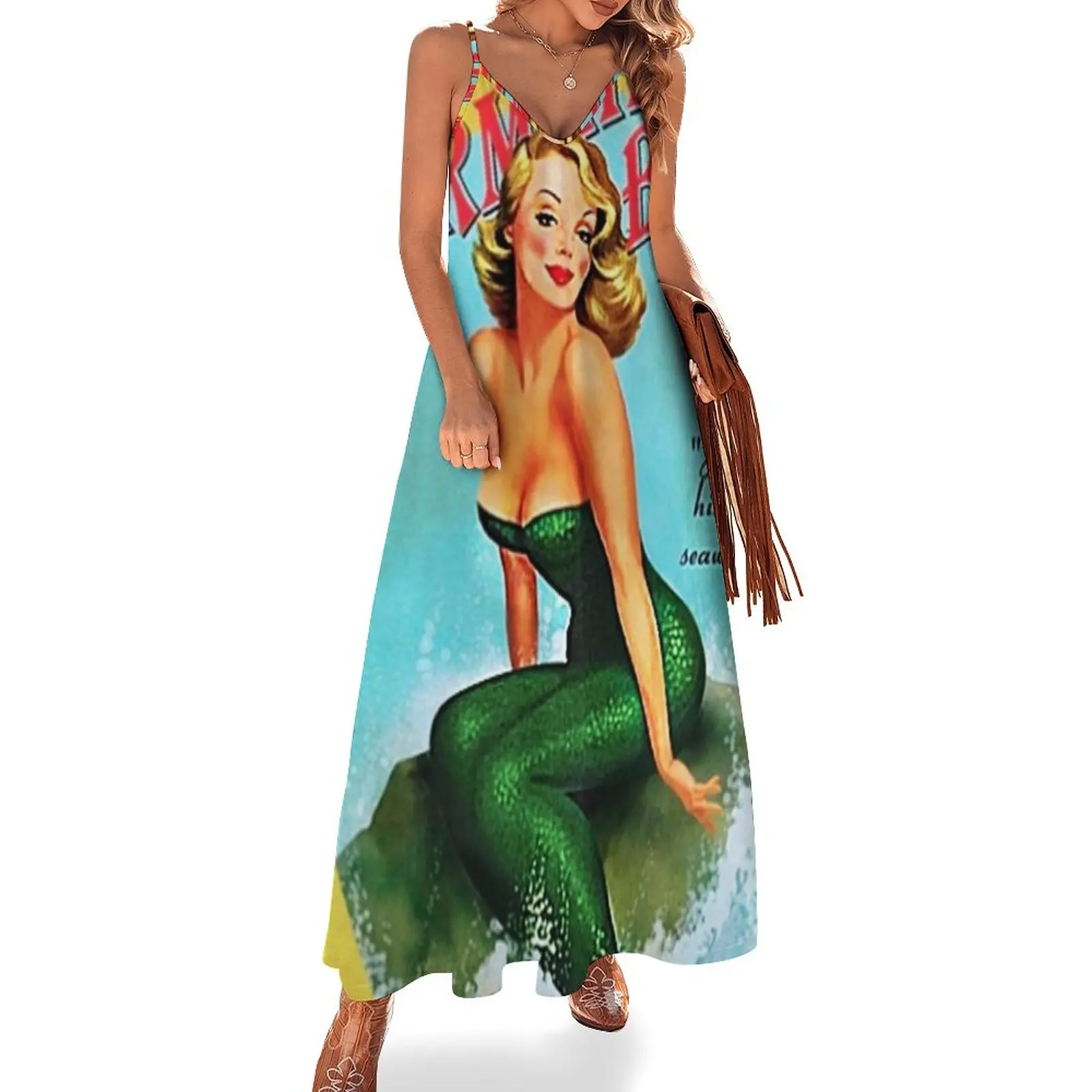 Vintage Mermaid Spiced Giamaicano Rum Litograph Wall Art Abito Senza Maniche Abbigliamento