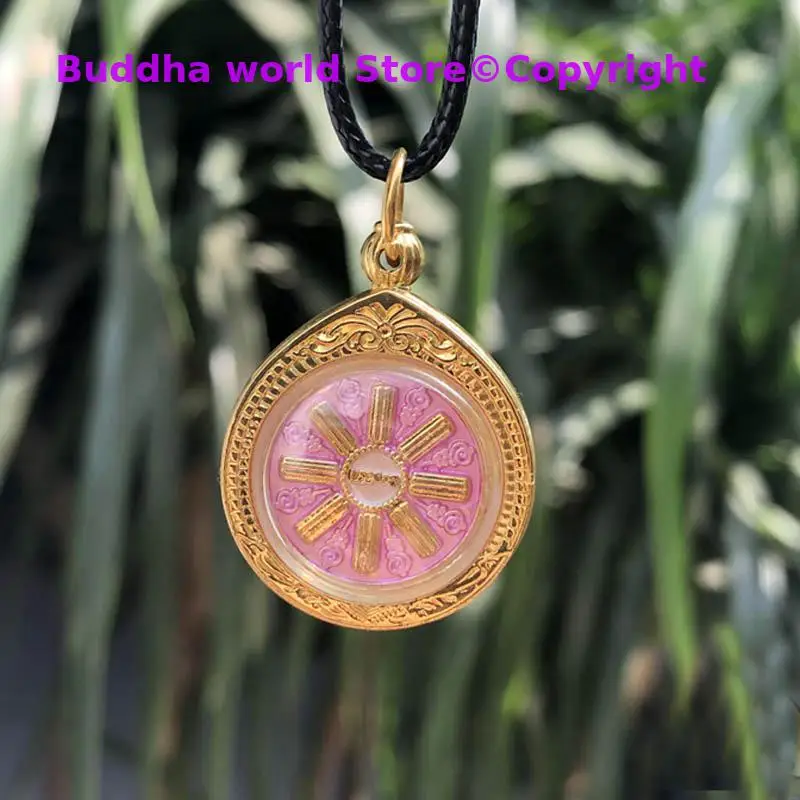 Southeast Asia Thailand Temple Greco Buddhist pocket talisman golden GOOD LUCK Safety wheel Buddha card Pendant Amulet 2