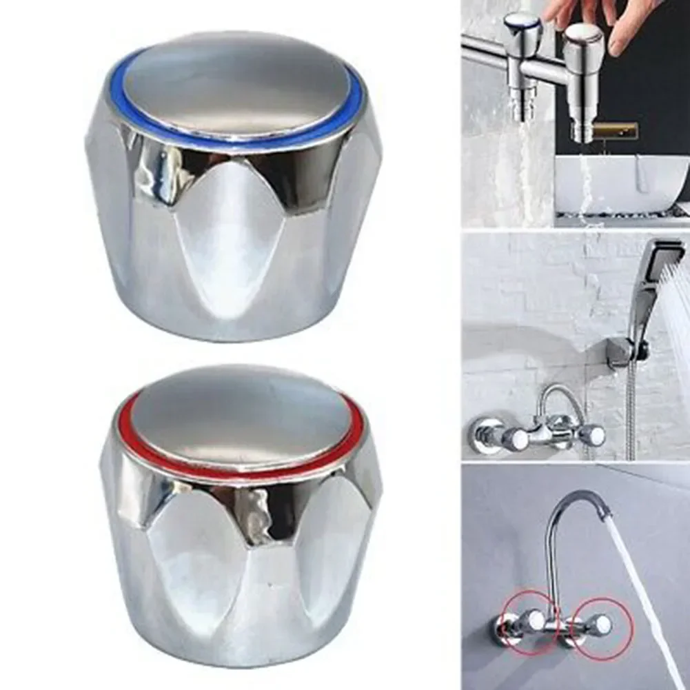 2pcs Hot Cold Tap Top Head Faucet Cover Chrome Plated Replacement Set Kitchen Bathroom Faucet Handle Home Improvement Parts
