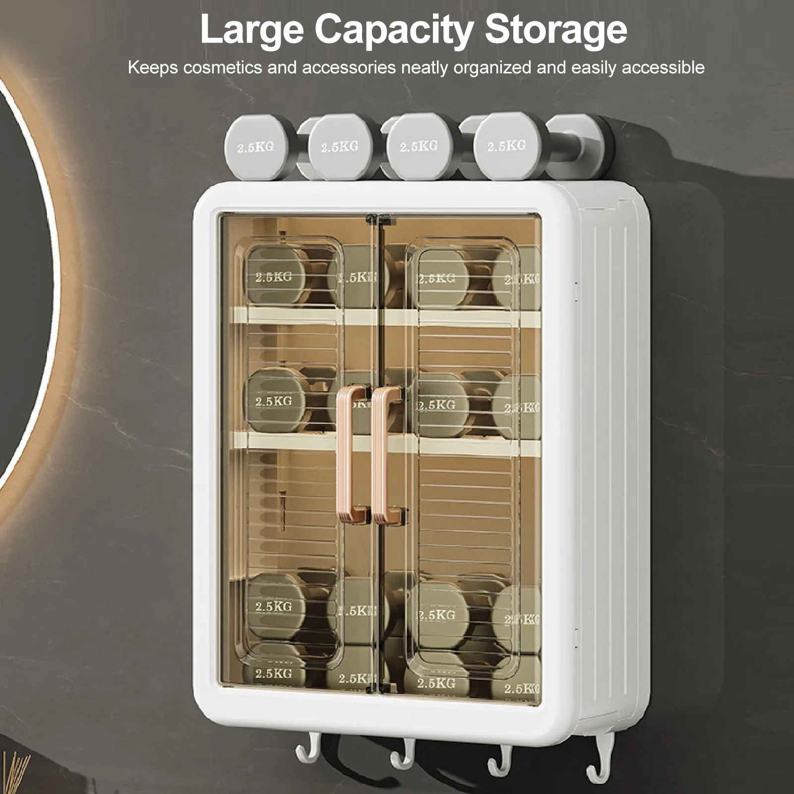 Bathroom Cabinet Wall Mounted Dustproof Double Door PP Cosmetics Wall Storage Cabinet Space Saving Multifunctional for Bedroom 4