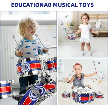 Mini Jazz Drum Set 6 Drums with Stool Musical Instruments Toy Birthday Gift for Beginners Boys Girls (with LED Light) 2