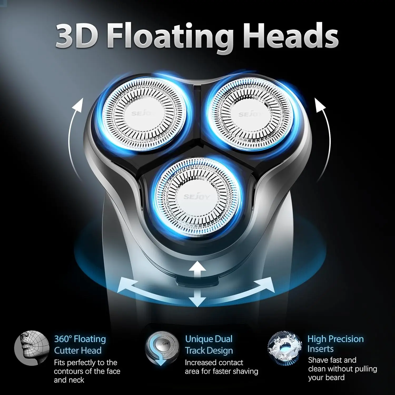 Sejoy 3D Rotary Electric Shaver for Men Advanced Dry Wet Pop-up Trimmer Rechargeable Perfect Fathers Day Gift for Dad, Husband 3