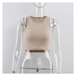 2022 nova forefair com nervuras tank tops sexy colheita colete sólido harajuku coreano feminino fora do ombro de malha cáqui branco verão feminino