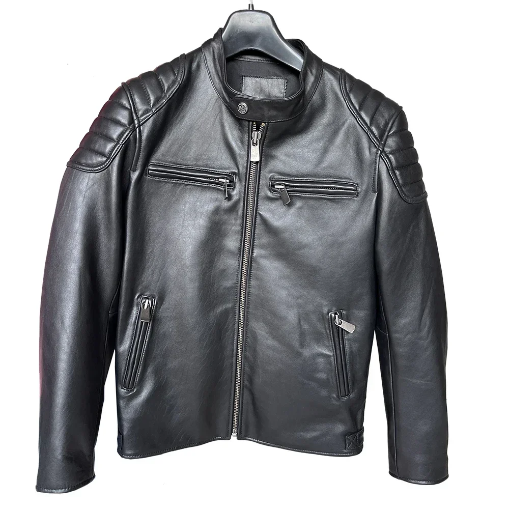 Vintage Real Cowhide Genuine Leather Jacket Men Motorcycle Coat Mens Biker Clothes Spring Autumn Asian Size men leather jacket
