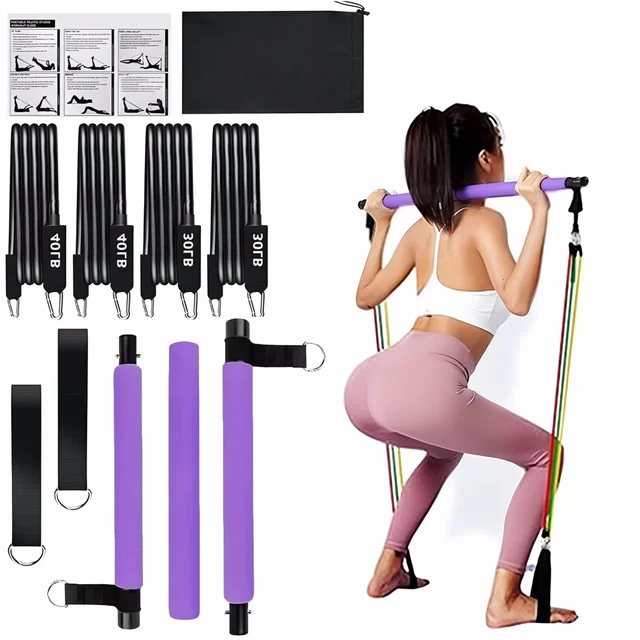 Portable Yoga Pilates Bar Stick with Resistance Band Home Gym Muscle Toning Bar Fitness Stretching Sports Body Workout Exercise 2