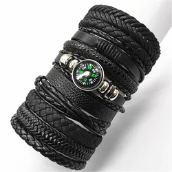 Set of 10 Handmade Black Woven Leather Bracelets for Men and Women - Fashionable Jewelry Gift Collection (Style 9)