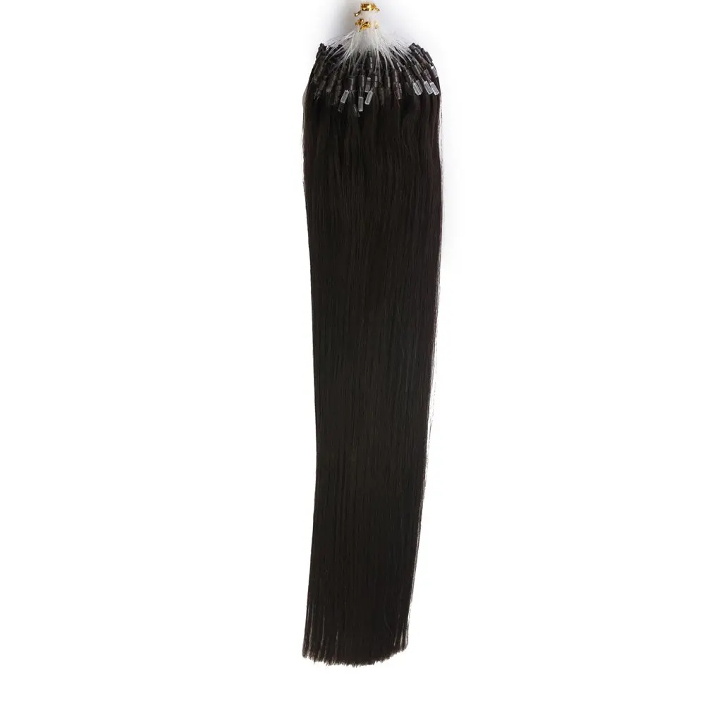 Straight Micro Loop Hair Extensions #1B Natural Black Real Hair Extensions 16-26 Inch Micro Ring 1g/1strand 50G