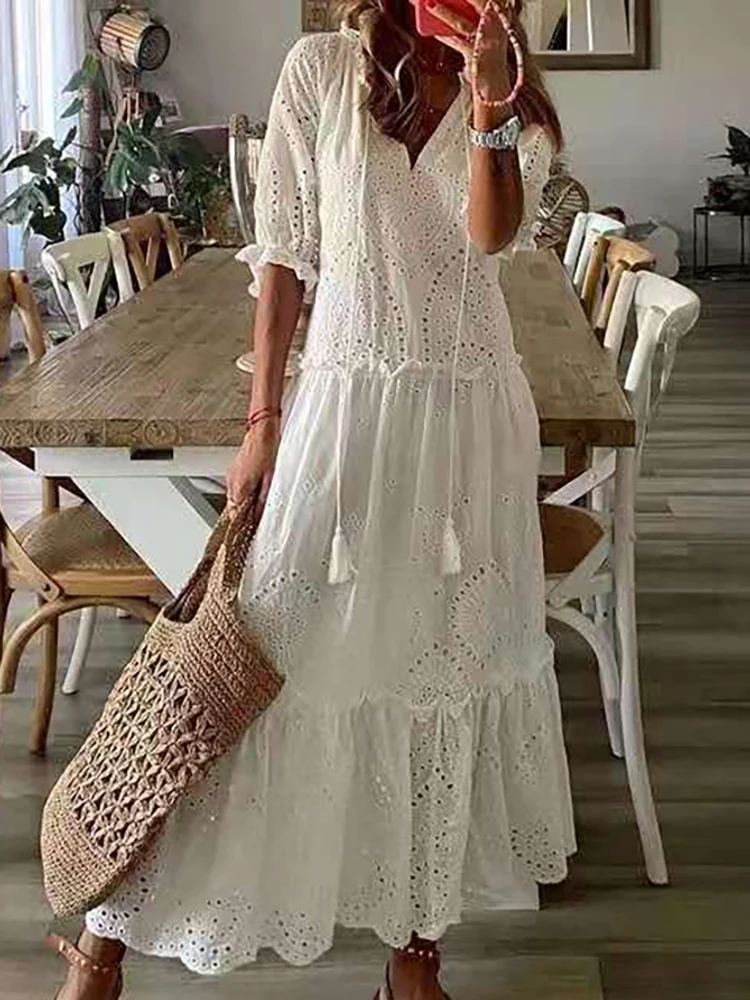 FENAC Gatto Rosa Vestito Lungo Estivo Donna Abito Senza Maniche Scollo