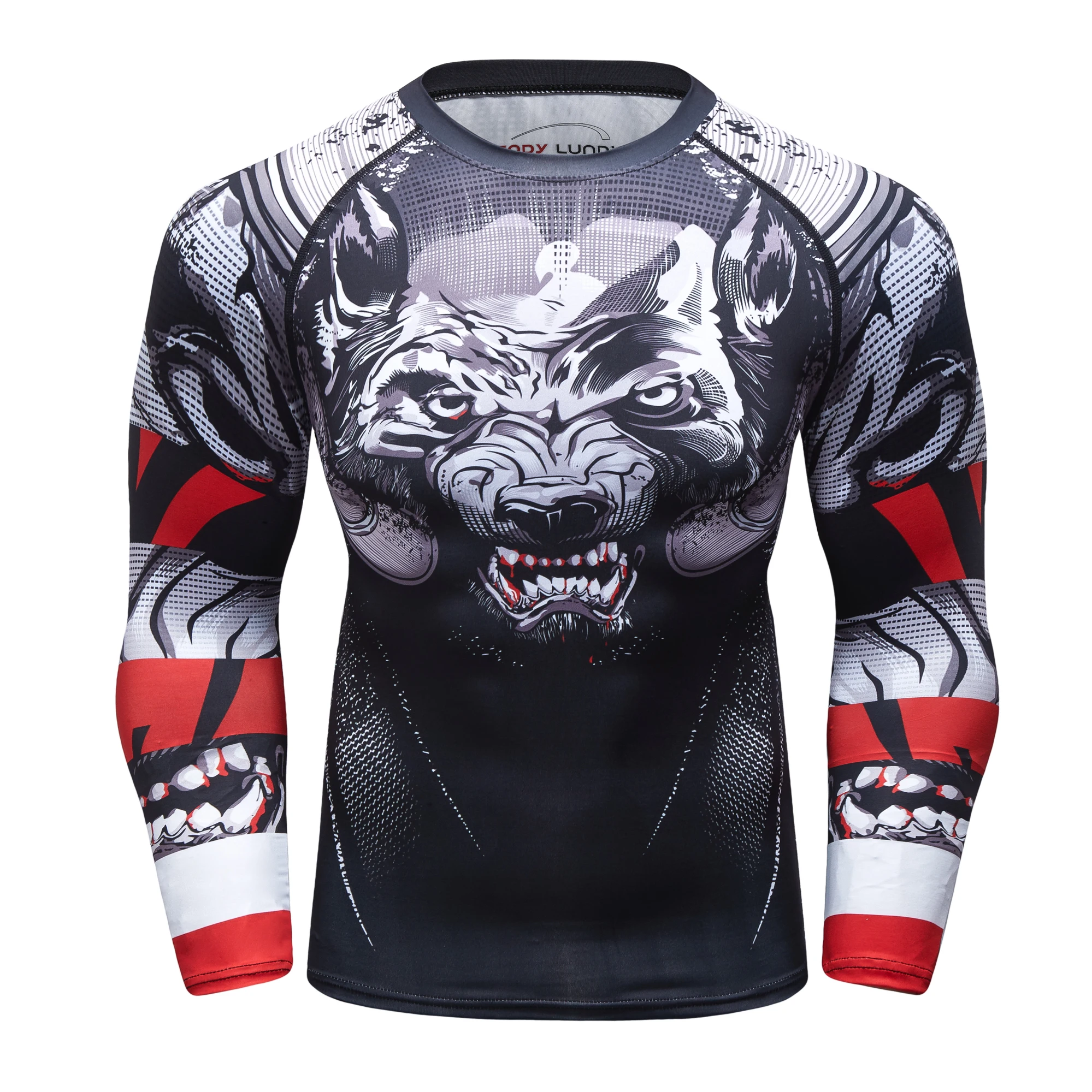 Hot Sale Boxing Training Kits Wolf Print Mma BJJ Rashguard Jiu jitsu T-shirt + Muay Thai Shorts Men Compression Combat Sportsuit 4