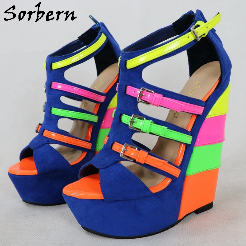 

Sorbern Neno Multi Color Sandals Women High Heel Summer Style Shoe Platform Stilettos Ankle Strap Shoes For Women Plus Size