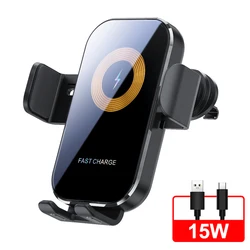 Wireless Car Charger Auto Mount Phone Holder with Fast Charging and Intelligent Sensing (15W)