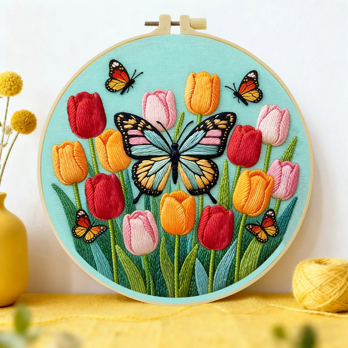 1 Stück 20X20CM/15X15CM 7,87/6,3 Zoll Tulpen-Stickerei-Starter-Kit DIY-Kit DIY-Stickerei-Set für Anfänger
