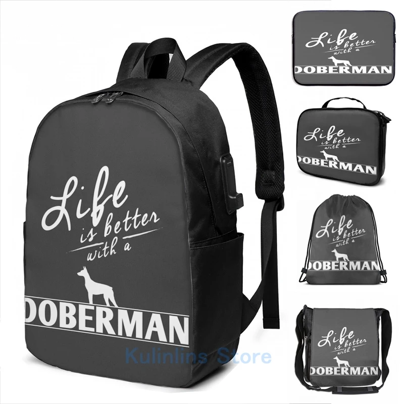 

Забавный графический принт Doberman Life лучше подходит для рюкзака Doberman с USB-зарядкой, мужские школьные сумки, женская сумка, дорожная сумка для ноутбука