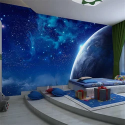 custom dream Blue galaxy planet starry sky wallpaper for children's room bedroom bar ktv wallpaper for wall ceiling home decor