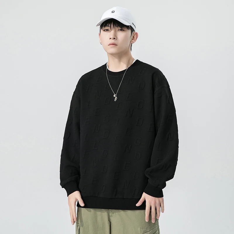 Fashion O-Neck Solid Color Letter Sweatshirts Men's Clothing 2024 Spring Summer New Loose Casual Tops All-match Sweatshirts