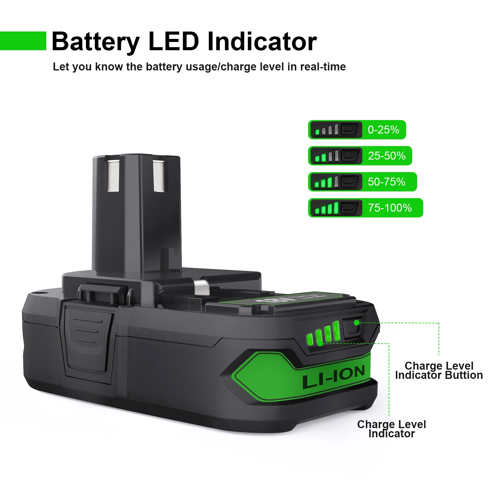 For Ryobi 18V Lithium Battery For Ryobi One 18v Replacement Battery P108  P102 P103 P104 P105 P109 BPL1820 RB18L50 RB18L40