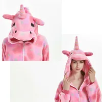 Pink Sleep Jumpsuit Woman Onesie Adults Pyjama Animal Plush Winter Warm Hooded Kigurumi Unicorn Pajamas Star Print Christmas Pjs 5