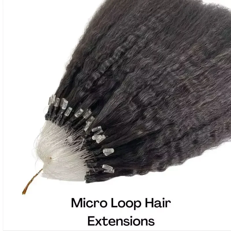 Kinky Straight Microlink Hair Extensions Human Hair Loop Rings Natural Black Brazilian Micro Links Human For Black Women
