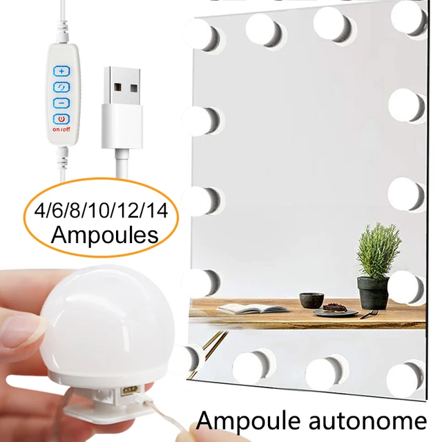 Lampe LED USB pour miroir de maquillage, ampoules lumineuses pour coiffeuse  et coiffeuse, lumière réglable - AliExpress