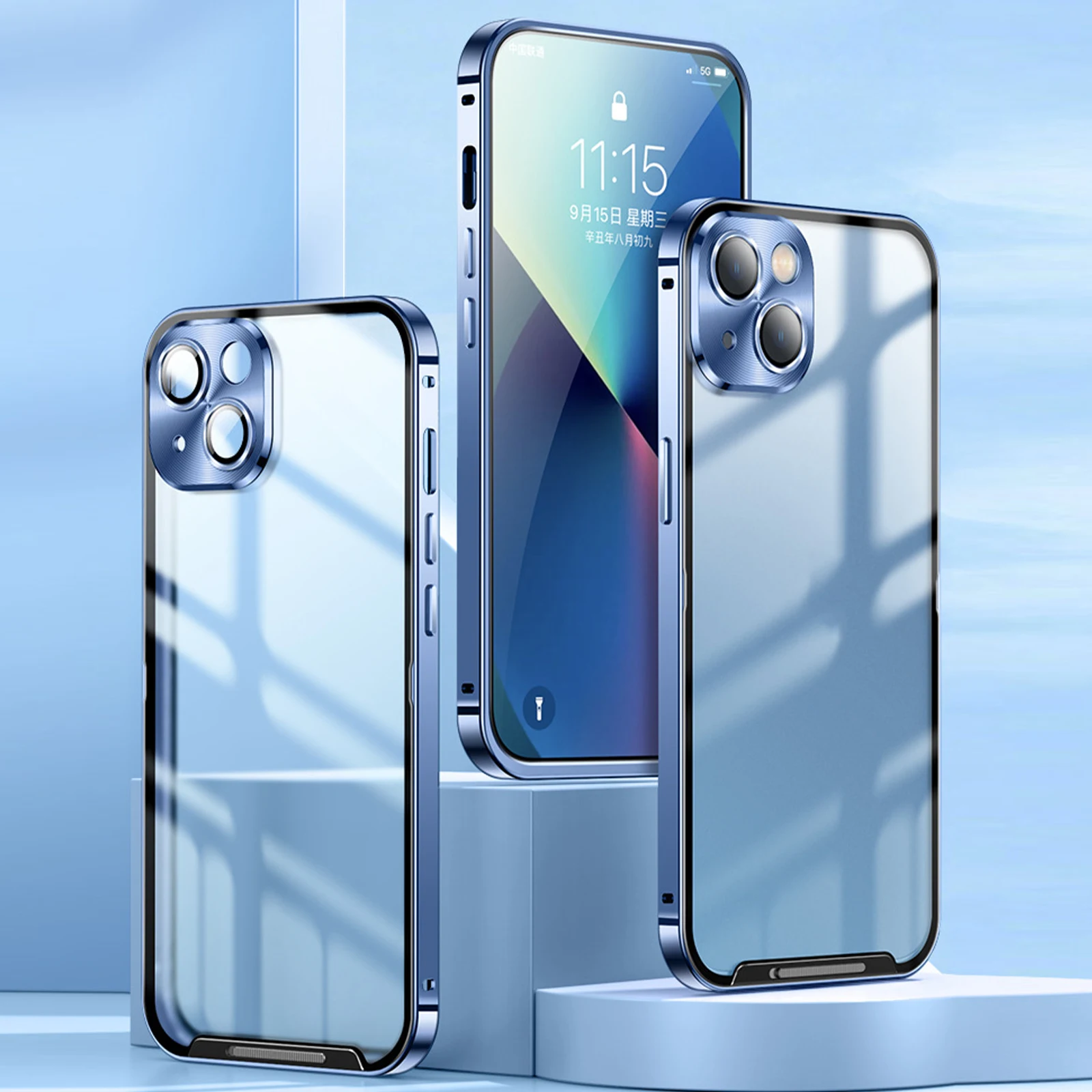 

Luxury Case for iPhone 14 Pro Max Plus with Camera Lens Protector Anti Yellowing Clear Cover with Metal Frame Ultra Thin Case
