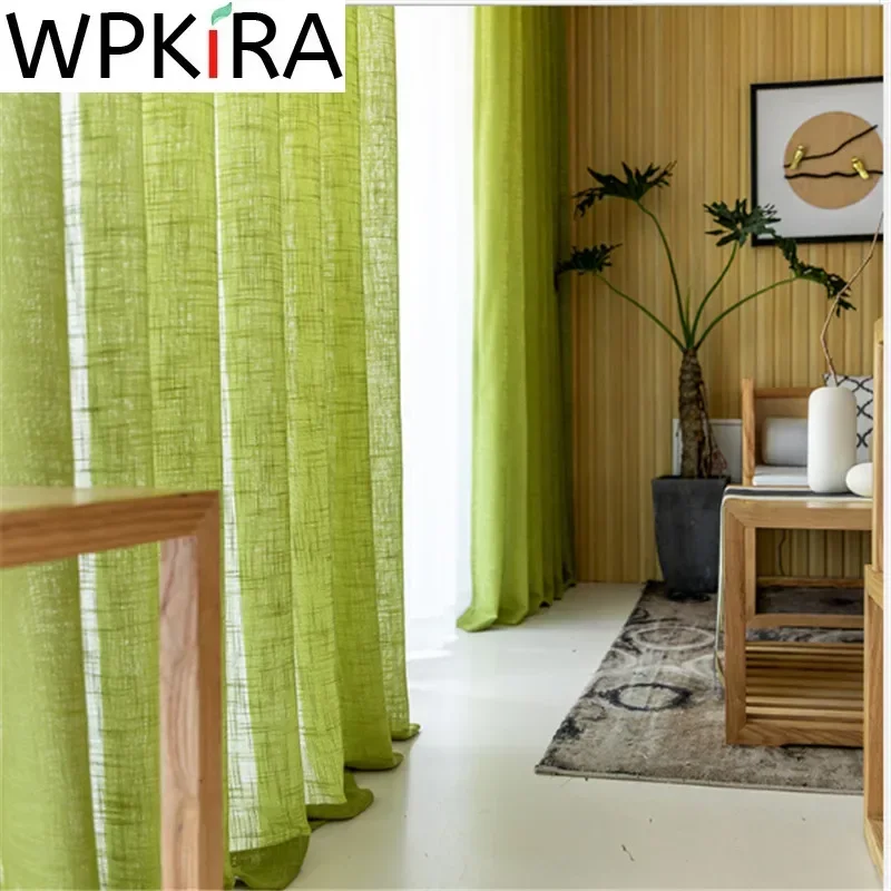 Thick Cross Linen Green Voile Curtains For Living Room Bedroom Modern Simple Window Screen Blinds Tulle Window Drapes ZH050H