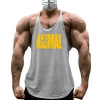 Gilets de course pour hommes, lettres d'animaux imprimées, débardeurs de gymnastique, musculation en coton, Singlets sans manches, vêtements de Fitness musculaire 3
