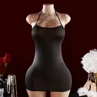 Noir Sexy Lingerie sans entrejambe femmes ensemble de soutien-gorge Transparent Costume érotique Teddy body une pièce Lenceria ensemble de sous-vêtements sensuels 2