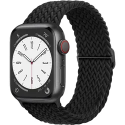 Braided Nylon Elastic Loop Strap Bracelet - 42mm 44mm 45mm 49mm (Black)