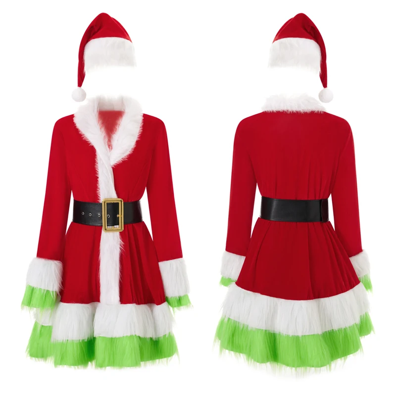 knee length dresses for ladies Mrs Santa Claus Outfit Christmas Dress Women, Kid's L