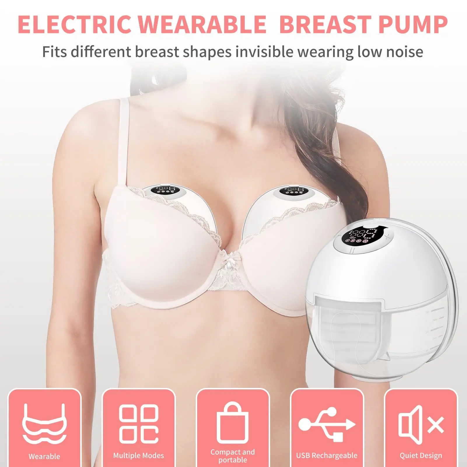 Wearable Breast Pump Super Silent Hands Free Electric Breast Pump Comfort Milk Collector for Breastfeeding With milk storage bag 2