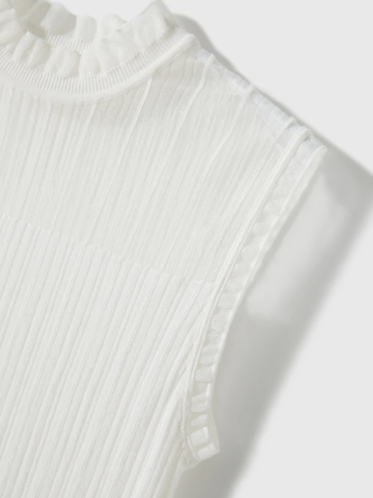 Sexy durchsichtige Spitze Tanktops Frauen Sommer ärmellose Strickweste lässig koreanische halbhohe Kragen Camis schwarz weiß Top – Detail 18