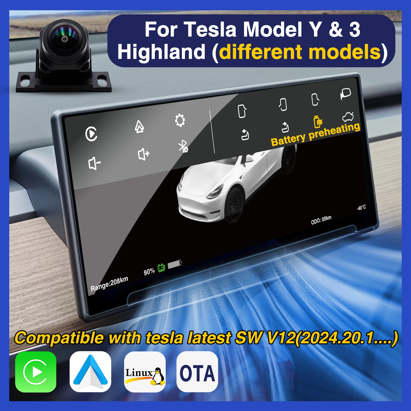 Model Y Front Display Carplay Speedometer Head Up Air Vent Camera HUD