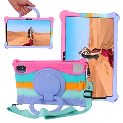 Kids-Friendly Rotating Bubble Silicone Tablet Case with Stand and Shoulder Strap (Colorful Rose)