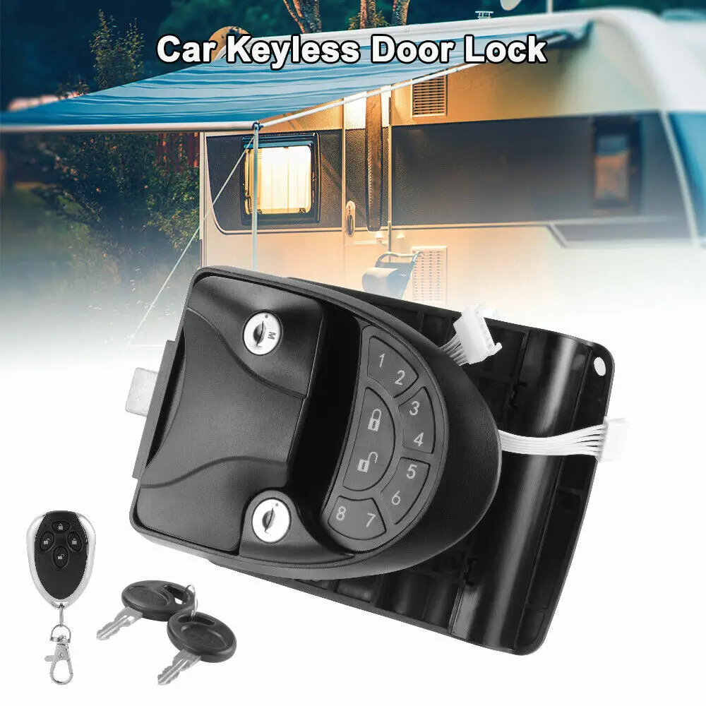 RV Keyless Entry Door Lock Handle Latch with Remote Controller and Keypad for Trailer Caravan Camper rv door lock keyless entry door lock latch 65ft remote antitheft lock left