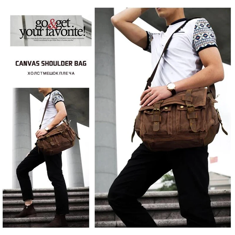 MARKROYAL Canvas Leather Mens Large Crossbody Bag Male Messenger Bag Brand Shoulder Large Capacity Satchel,canvas bag,mens messenger bag,mens leather bag