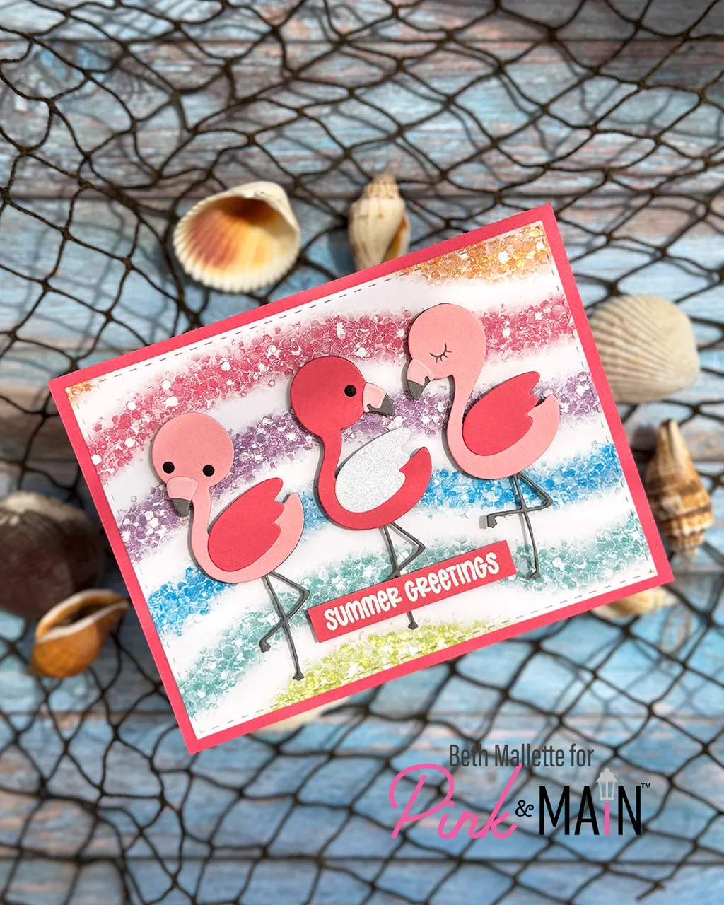 Segelnde Flamingos, Sonnenscheinbecher, Metall-Stanzformen, klare Stempel, DIY-Herstellung, Sammelalbum, Basteln, Vorlage, Dekoration, 2025, Sommer – Detail 1