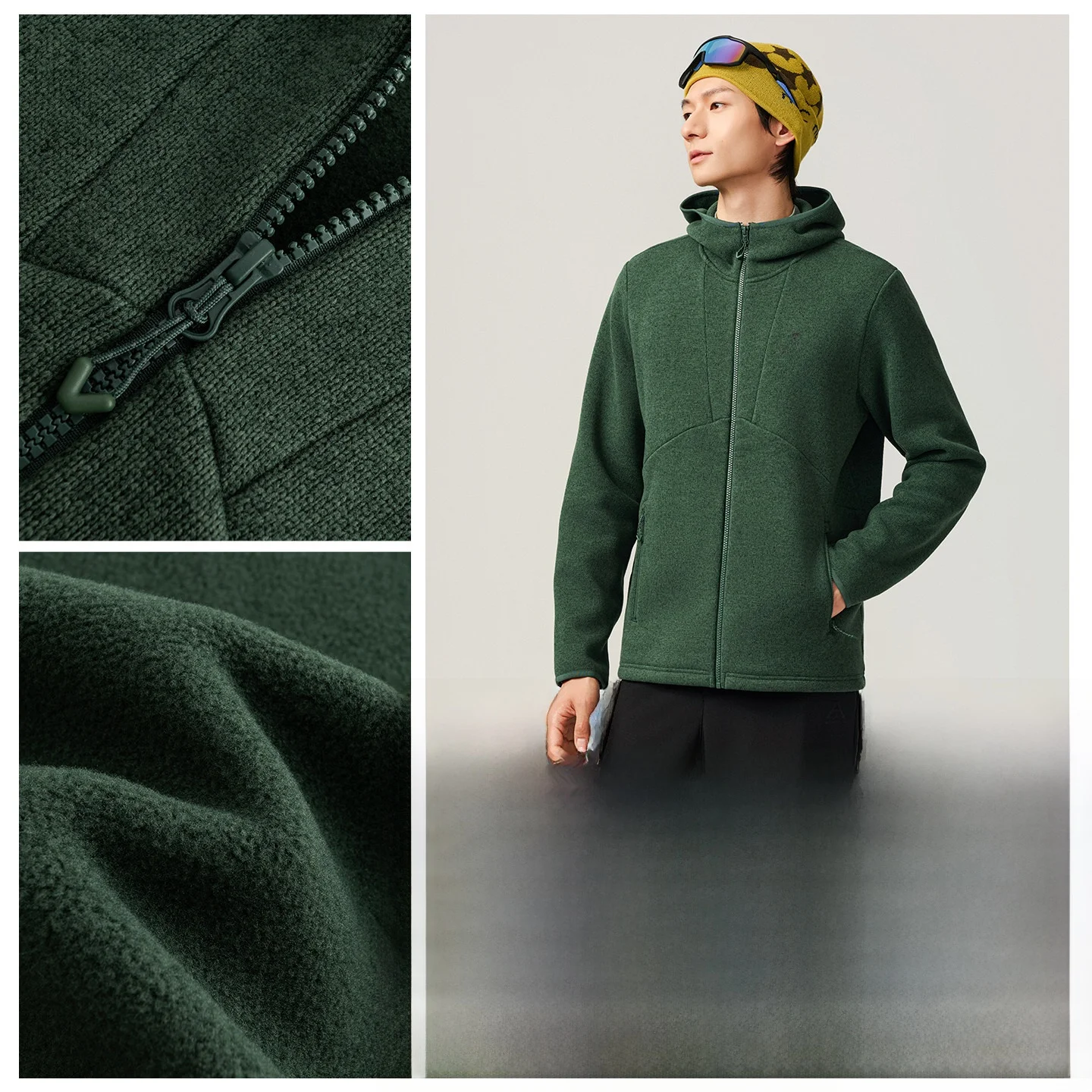 안타 폴라텍 프로 남성용 하이킹 재킷 경량 보온 플리스 아웃도어 방풍 통기성 롱 지퍼 포켓 캐주얼 코트