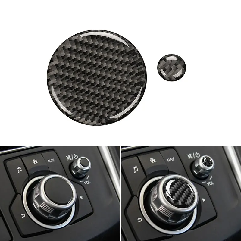 

2PCS Real Carbon Fiber Car Center Console Multimedia Volume Button Cover Protective Trim For Mazda 3 6 CX-5 CX-9 2017